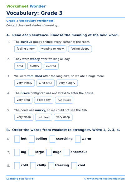 Vocabulary: Grade 3 - 10 pages