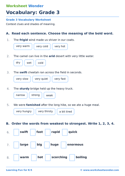 Vocabulary: Grade 3: Set 2 - 10 pages
