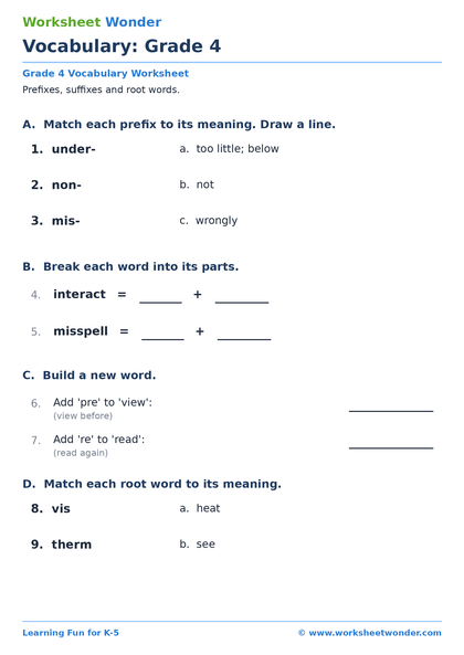 Vocabulary: Grade 4: Set 2 - 10 pages