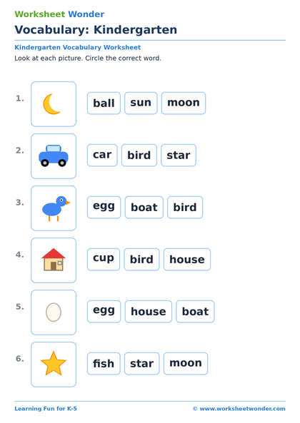 Vocabulary: Kindergarten - 10 pages
