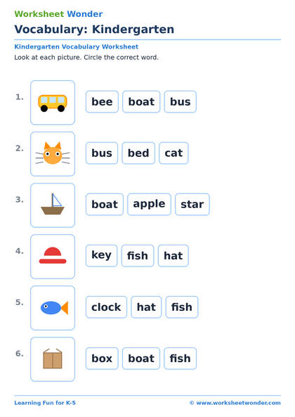Vocabulary: Kindergarten: Set 2 - 10 pages