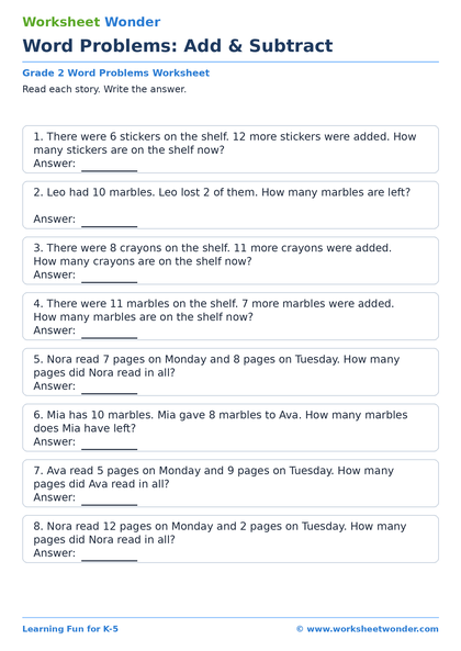 Word Problems: Add & Subtract - 10 pages