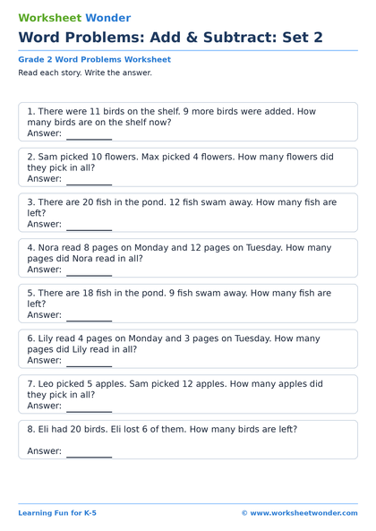 Word Problems: Add & Subtract: Set 2 - 10 pages