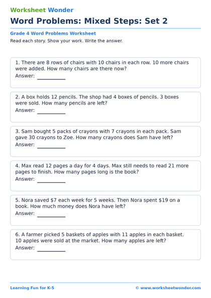 Word Problems: Mixed Steps: Set 2 - 10 pages