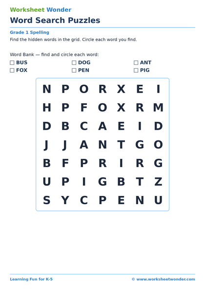 Word Search Puzzles - 10 pages