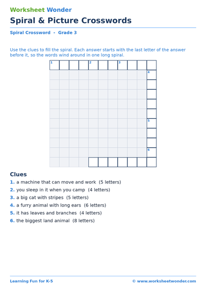Spiral & Picture Crosswords - 10 pages