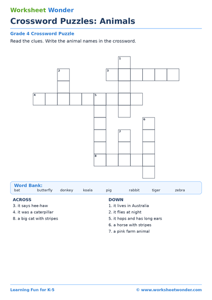 Crossword Puzzles: Animals: Set 2 - 10 pages